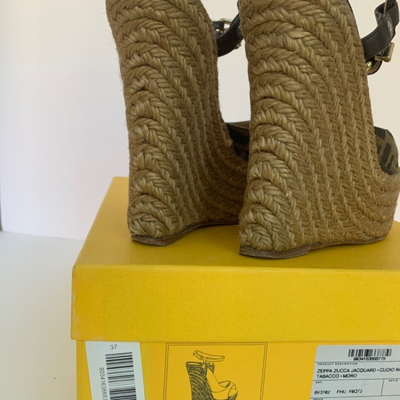 Authentic FENDI Zucca Monogram Espadrille Wedge Sandals EU 37 - Picture 8 of 9